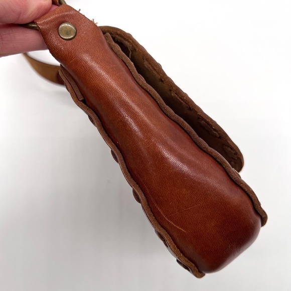 VINTAGE Leather Crossbody Bag Womens Small Brown Handmade Studs Jewels Stitched - Picture 4 of 12